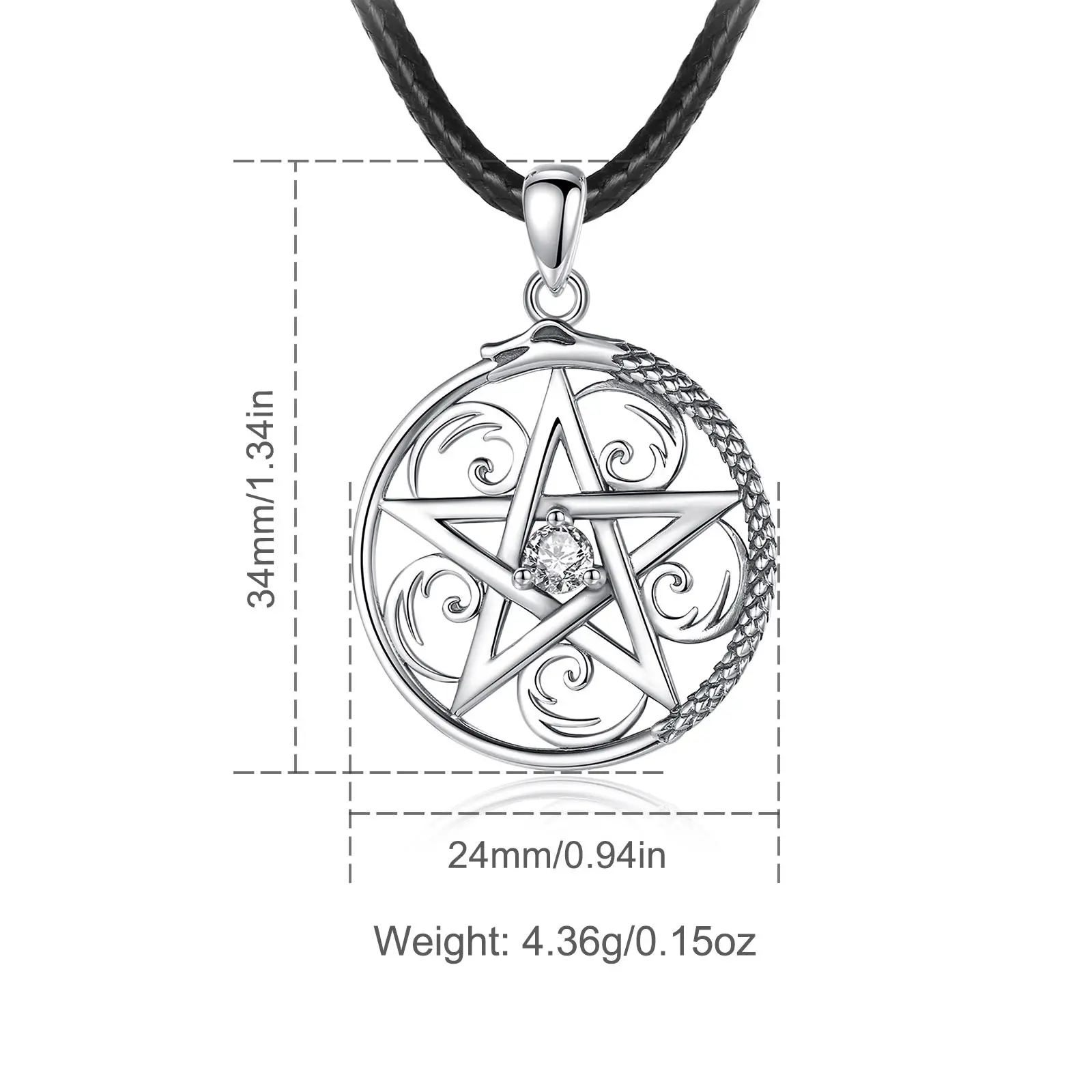 EUDORA 925 Sterling Silver Pentagram Necklace for Women Man Wiccan Guardian Star Tetragrammaton Pendant Personality Jewelry Gift