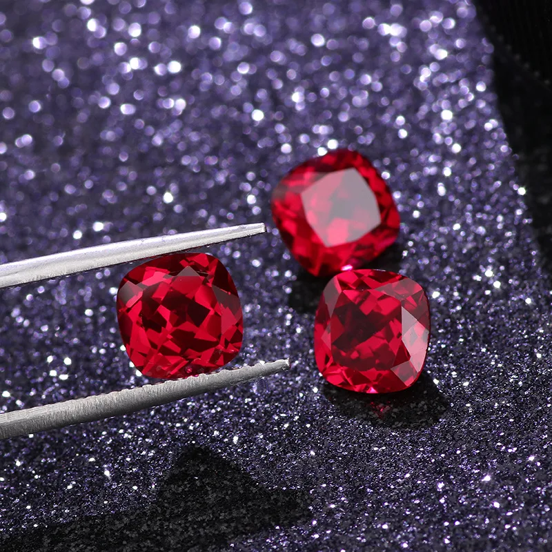 Lab-Created Pulled Czochralski Burmese Ruby Color Loose Gemstones Cushion Faceted Various Sizes For Jewelry Making