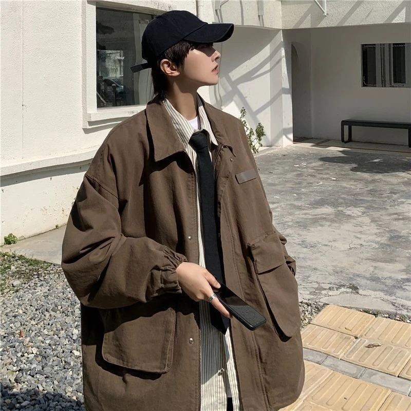 

​Edgy Japanese Workwear Jacket Men's Spring Autumn Vintage Washed Ins Trendy Casual Outerwear​