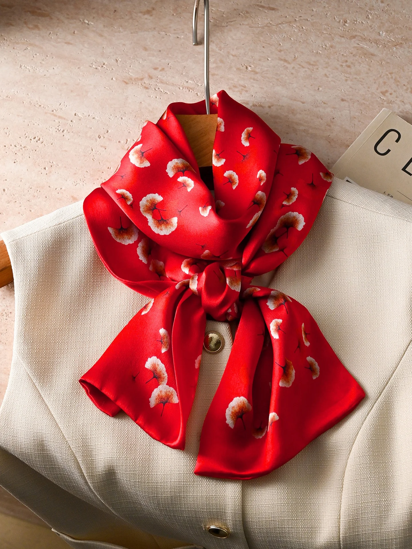 赤いシルクスカーフ-レディース-2026年新作-ネックタイ-高級感-ママのスカーフ-薄くて長い-ドレープネックプロテクションスカーフ-春秋