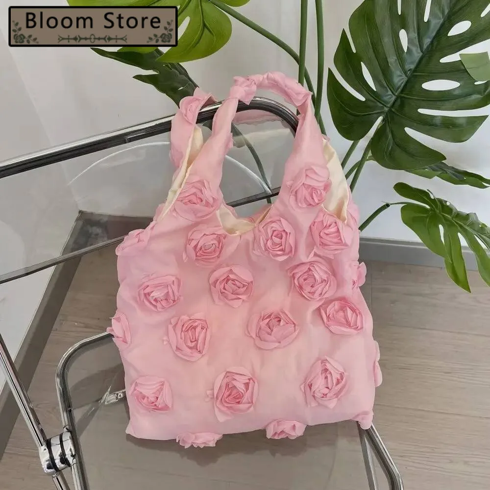 

Bloom Fairycore Floral Pink Shoulder Bags For Women Sweet Rose Portable Large Capacity Handbag Female Retro Y2k Bag Aesthetic