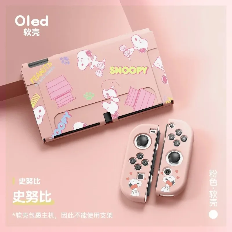 Funda protectora de piel de TPU suave Snoopy para Nintendo Switch NS OLED dibujos animados Anime Joy-Con controlador protección cubierta trasera de carcasa