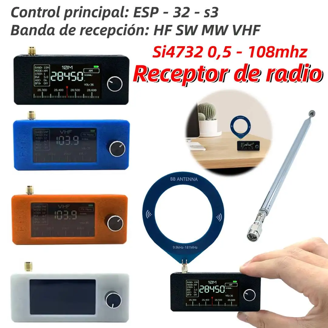 

SI4732 0.5-108mhz Portable Radio LSB USB AM FM All Band Radio Receiver 1.9inch IPS Screen HF SW MW VHF Radio with 2pcs Antenna