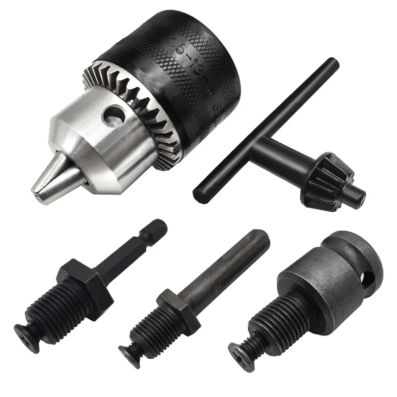 1.5-13mm Drill Chuck, 1/2-20Unf Mount Impact Driver Bits Chuck Conversion Hex Shank/Sds-Plus Socket Square Adapter with Chuck Key