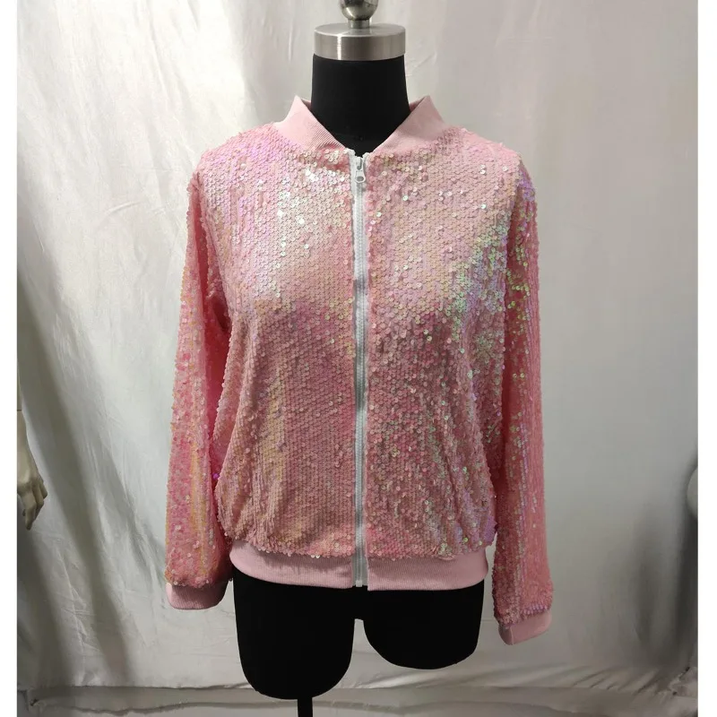 

New Outerwear Spring and Autumn Fashion Zipper Top Women's Sequin Embroidered Jacket Coat Trendy Female Clothing