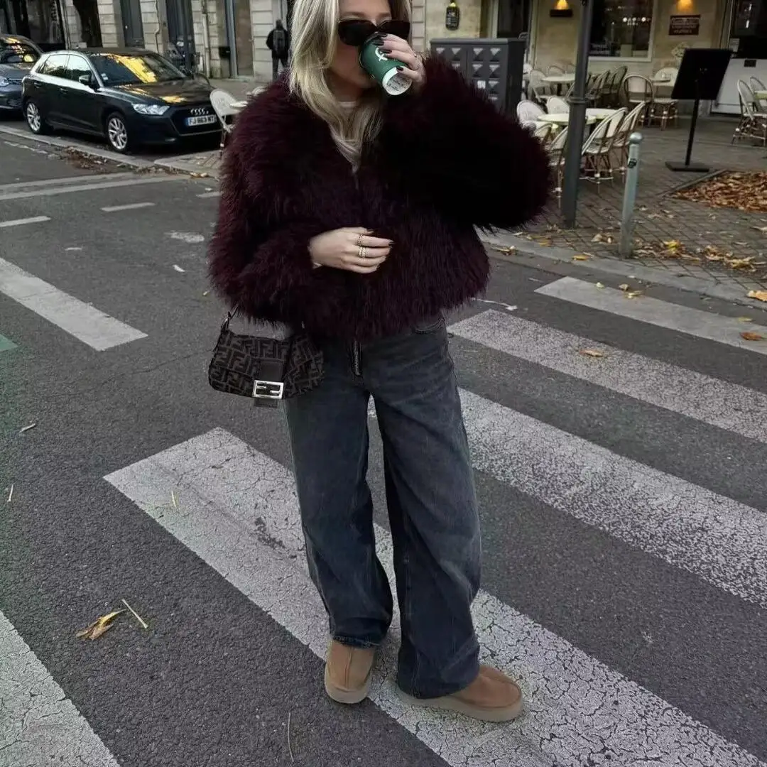 

Осенне-зимнее женское уличное пальто с длинными лацканами све, свободное пальто из искусственного меха, теплая верхняя одежда на подкладке Fce Faion