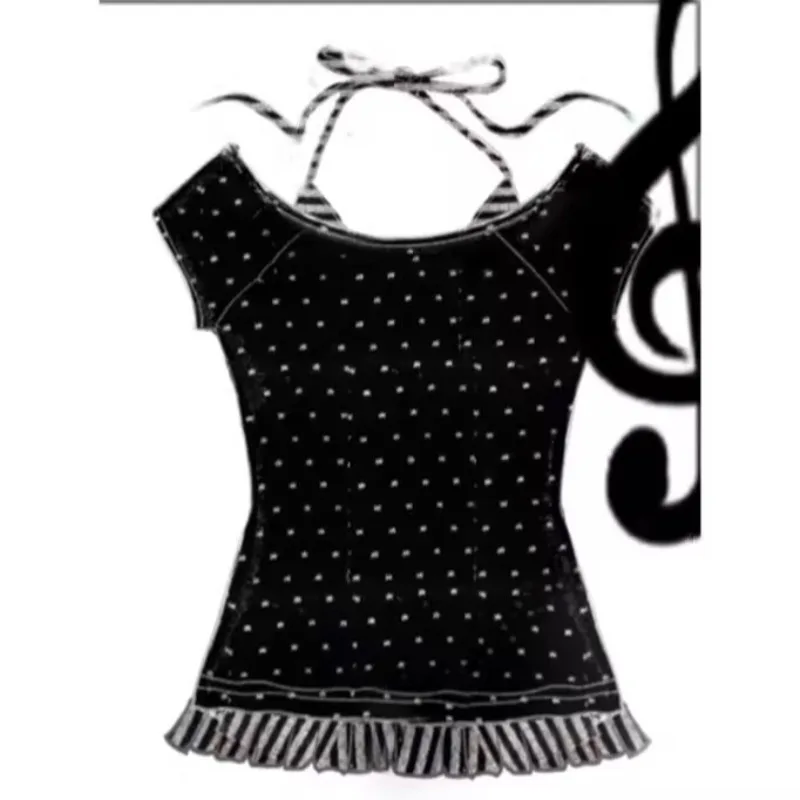 Harajuku المرأة Kawaii وهمية اثنين تي شيرت اليابانية الرجعية ثقافة فرعية البولكا نقطة التي شيرت شعبية Y2k الكرتون طباعة تيز الإناث بلايز