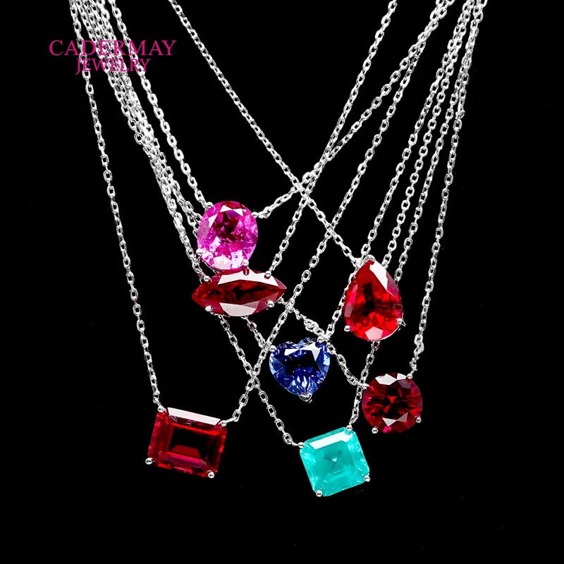 Lab Created Ruby Gemstone Pendant For Women Red 925Silver Party Anniversary Gift Female 10x12mm Emerald Cutting Vintage Necklace