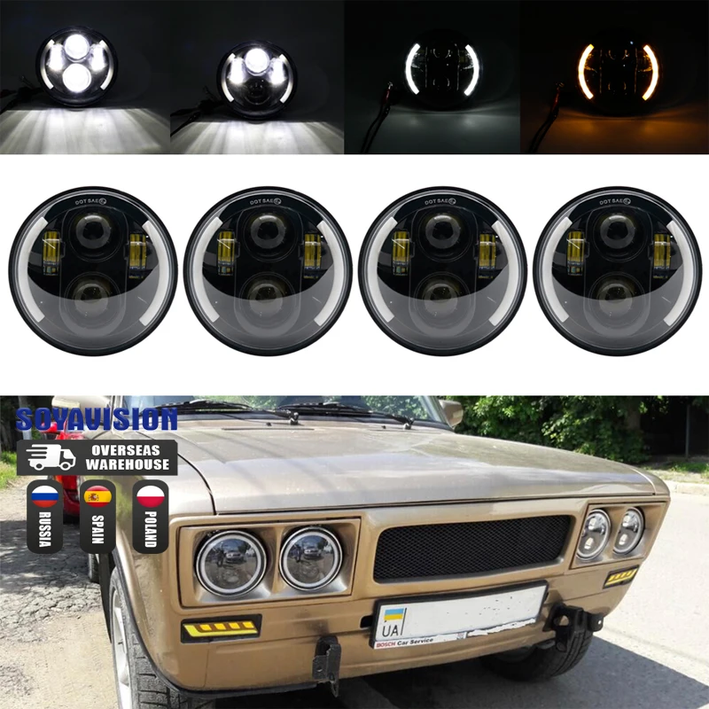 Headlight 5 75 inch Round Led Lights for Motorcycle front Headlights high beam Bulb 120W 6000k