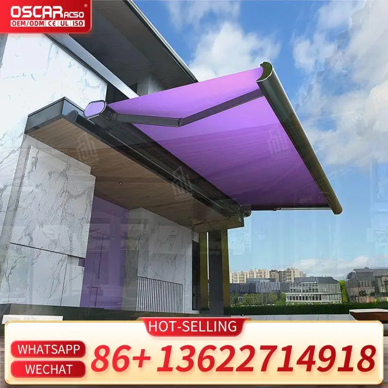 

High quality folding arm electric motorized retractable balcony awning with full cassette for patio backyard outdoor retractable