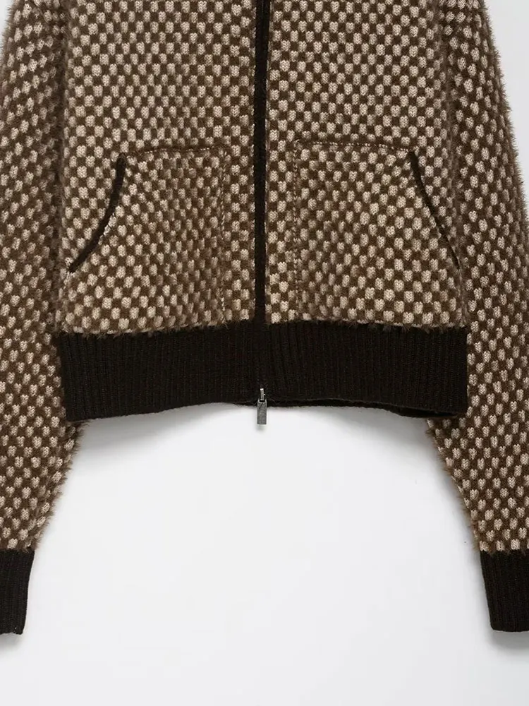 NLZGMSJ Vintage Casual Chic Women Sweater Solid Stand-up Collar Zipper Knitted Fashion 2025 Autumn Winter Sweater