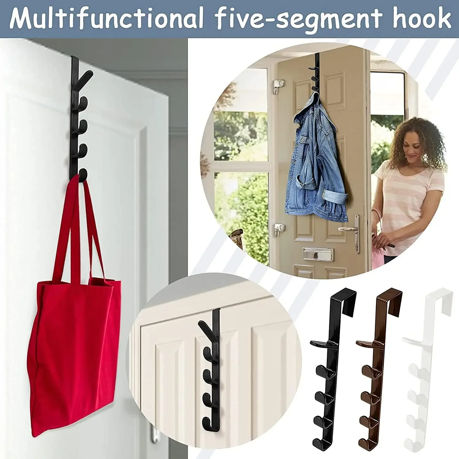 

Creative Home Multifunctional 5 Hooks Portable Wardrobe Coat Hook Kitchen Bathroom Behind The Door Towel Hanger Storage Hooks