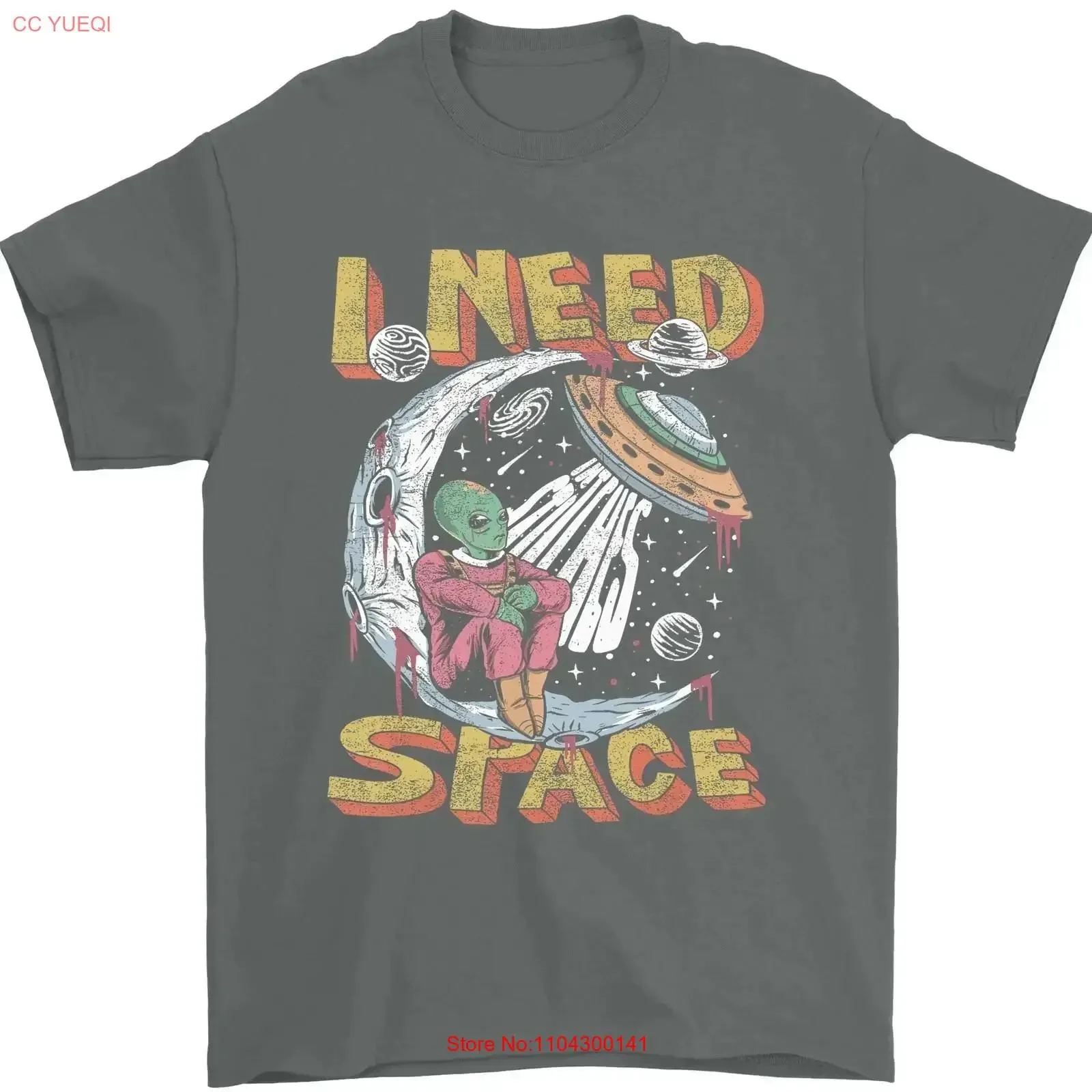 Funny Alien I Need Space Retro T Shirt Vintage Shirt_REPRINT_FANMAD vintage Washed Unisex Comfortable fashion homme Casual