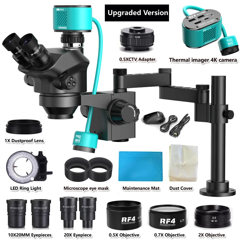 3.5-200X Simul-Focal Stereo Trinocular Microscope Set 4K 2K 1080P HDMI VGA USB TF Video Camera Clamp Folding Extension Type Base