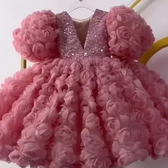 Princess Dress for Baby Girl with Butterfly Wings Flower Gauze Toddler Christmas Wear Fluffy Child Lolita Dress