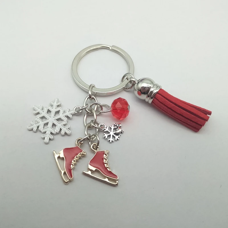 New Tassel Keychain Skating Shoes Snowflake Pendant Keyring Skating Keychain Keychain Winter Gift Jewelryg