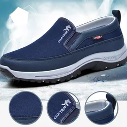 Men's Casual Loafers Elderly Mesh Breathable Casual Shoes Slip-on Vulcanized Soft Soles Walking Shoes Retro Non-slip Driving Sho