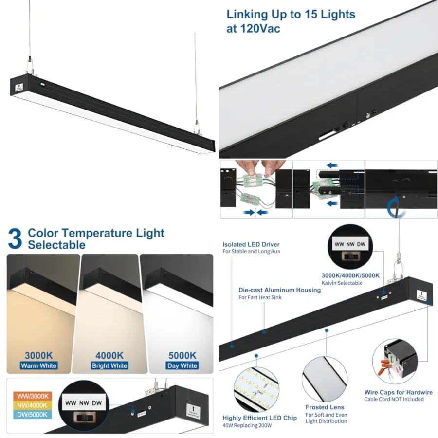 

4Feet Linkable LED Linear Light, 40W Billiard Pool Table Lighting, Commercial Linear Lighting Fixture for Office, 4' LED Tube L