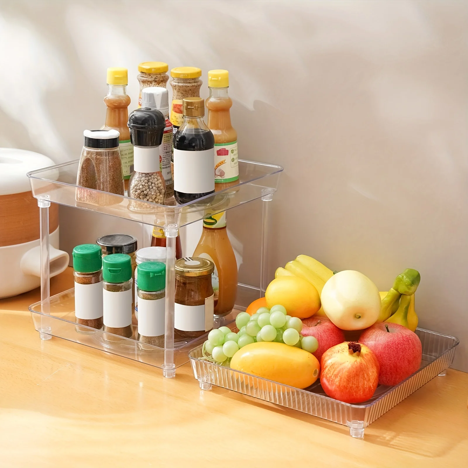 Rotating Storage Rack Kitchen Multi Layer Spice Rack Fruit Cosmetic Plastic Transparent Organizer