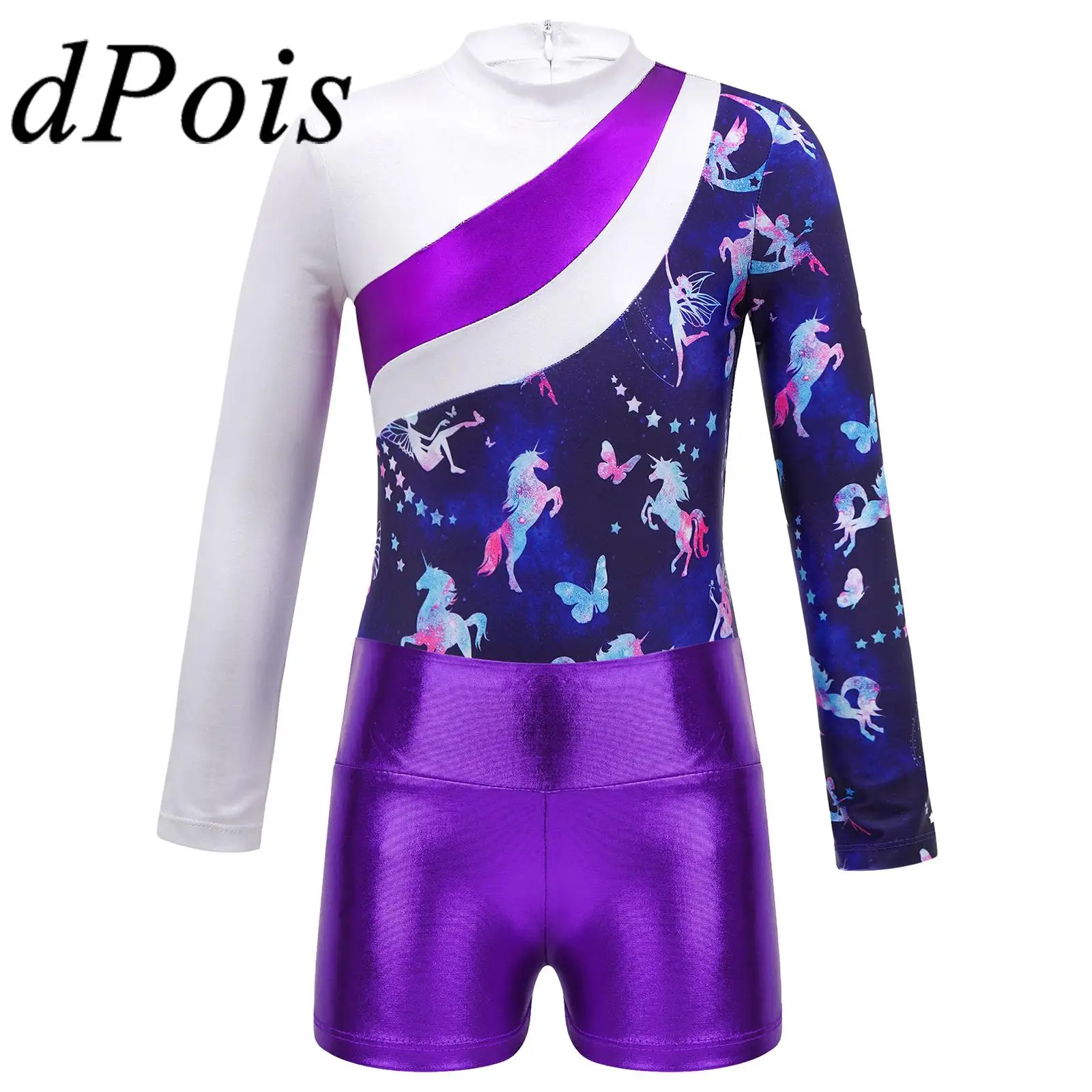 

Kids Girls Ballet Outfit Childs Long Sleeve Printed Dance Leotard with Shorts Children Gymnastics Jumpsuit Performance Dancewear