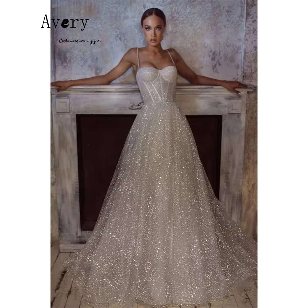 

Avery Custom White A-line Shiny Spaghetti Straps Elegant and Chic Luxury Evening Dresses for Events Party Long Dress 2026 Woman