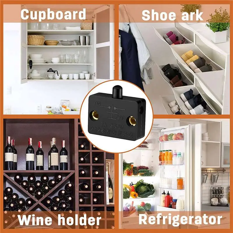 ABUL-16 Pieces Cabinet Lamp Switch Automatic Door Switch Contact Switch For Wardrobe Applicable To 12V 24V 110V(Black)