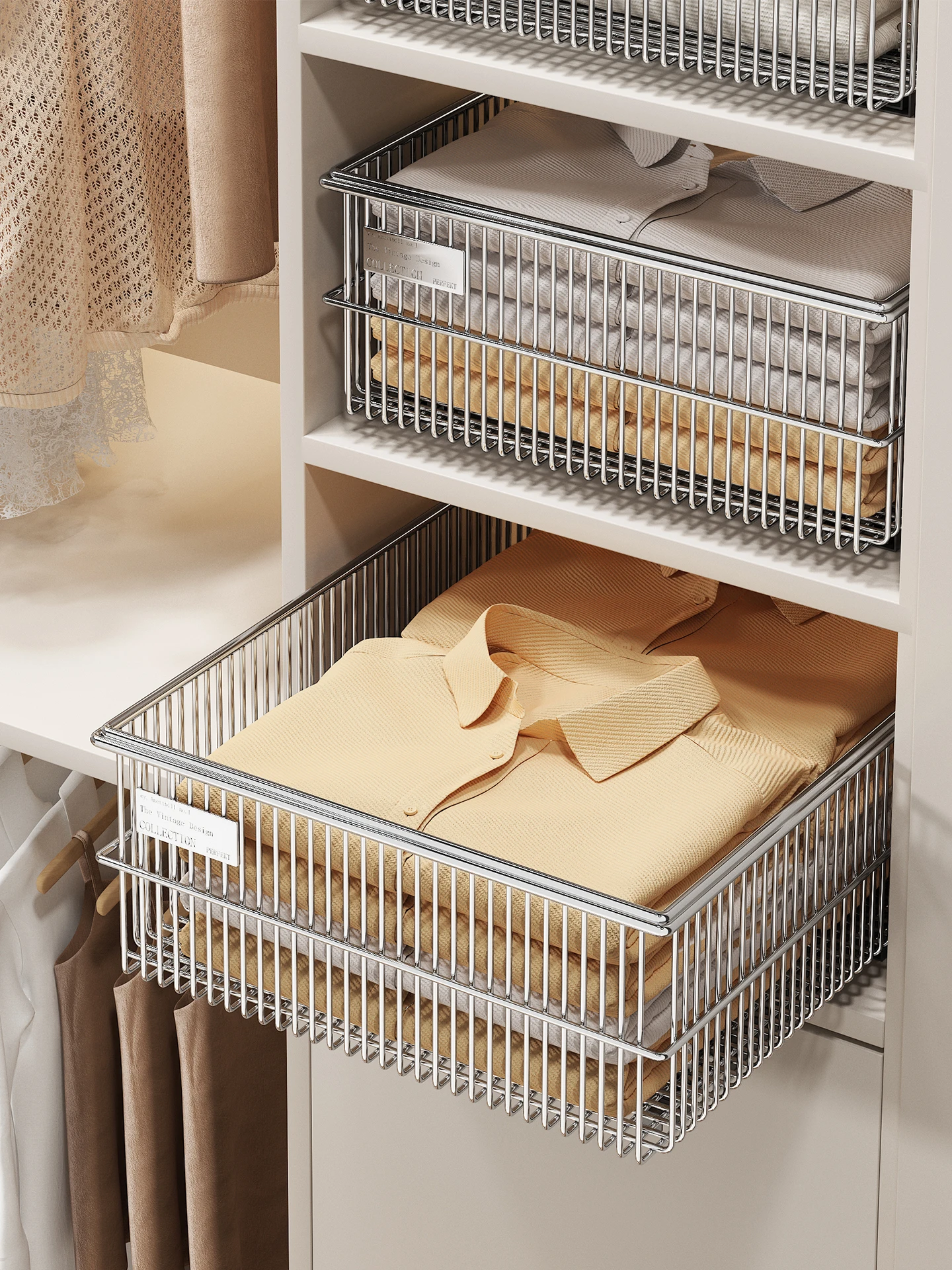 sliding-drawer-style-storage-basket-wardrobe-closet-kitchen-home-use-no-drilling-required-metal-material-organizer-basket