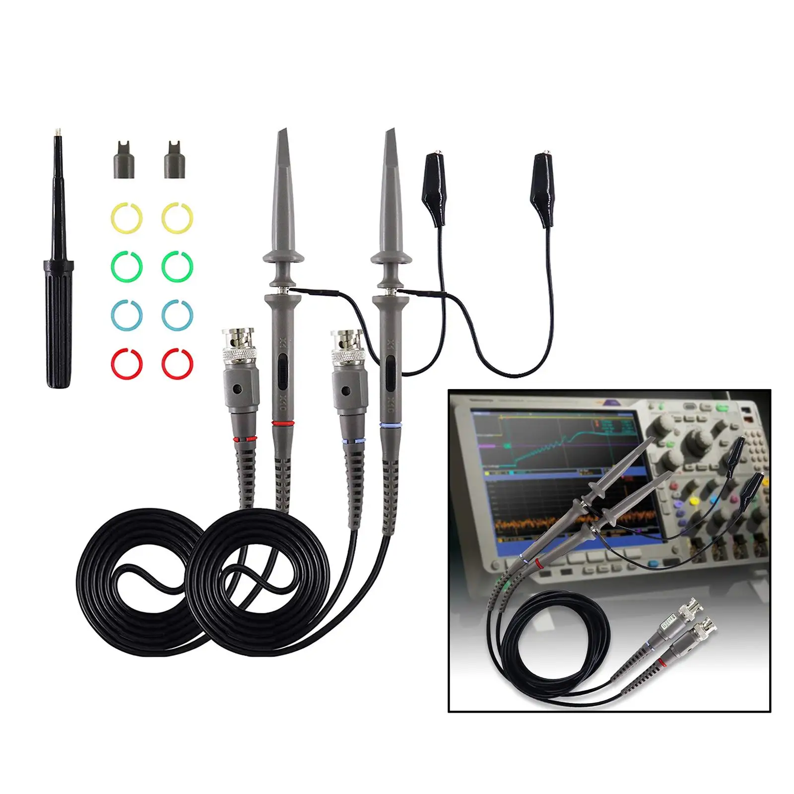 Universal Oscilloscope Probe P6100 200mhz Rubber High Voltage Test Leads Kit for Digital Oscilloscope Channel Marking