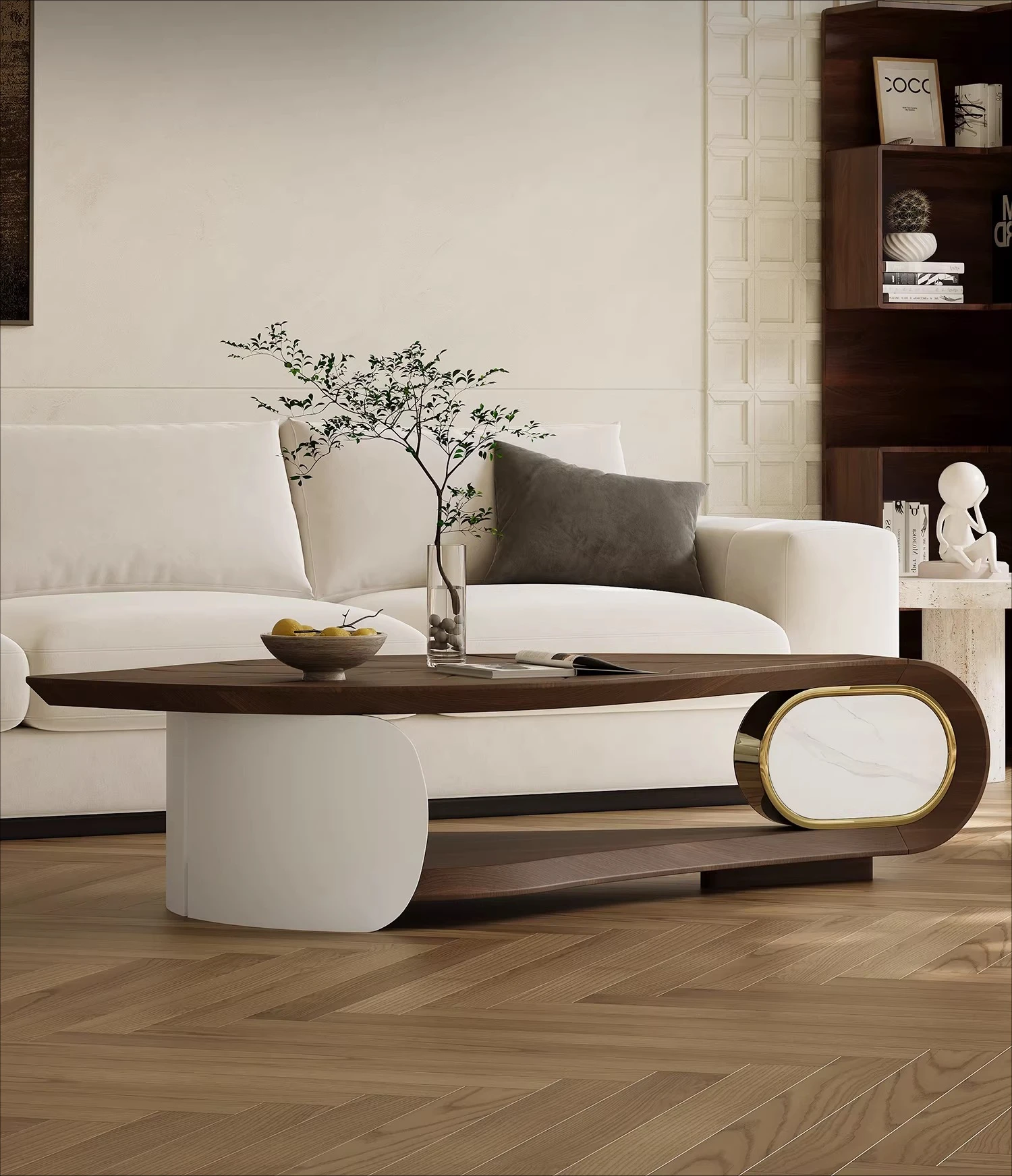 Designer special-shaped leaves coffee table slate walnut leather living room household small apartment