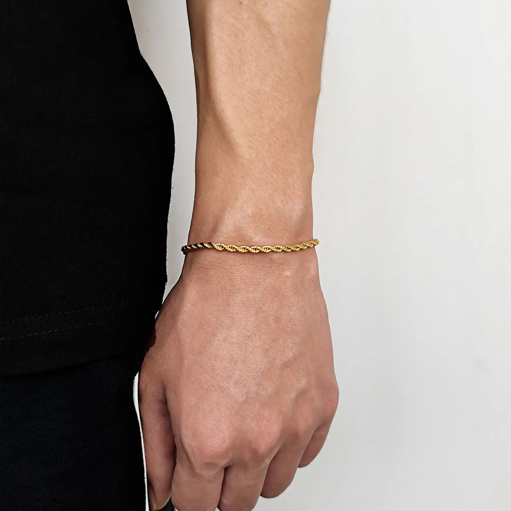 Hip Hop Edelstahl Twist Kette Männer Armband Retro Gold Farbe Mode Armband Für Frauen Trendy Schmuck Zubehör