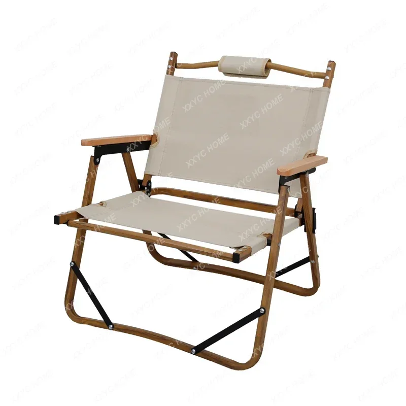 

Portable Adjustable Camping Outdoor Zelkova Wood Chairs Custom Wood Grain Metal Frame Beach Camp Chair