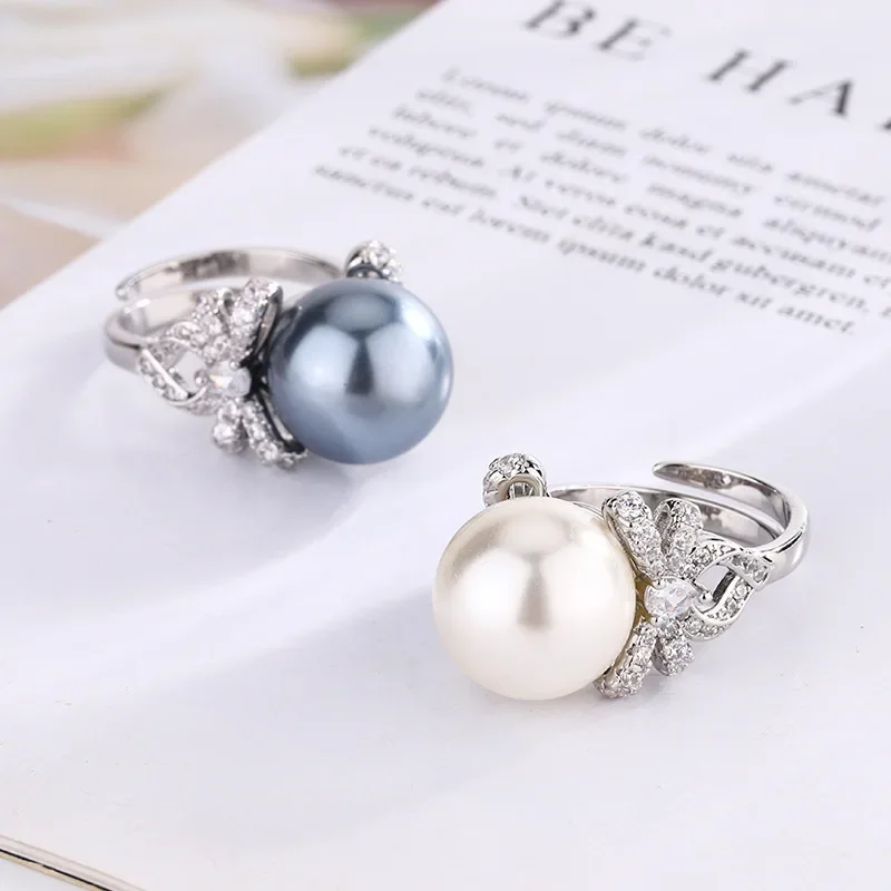 

New high-end jewelry artificially cultivated gemstone plated 18K gold Korean style bow-set diamond ring 14mm jewelry