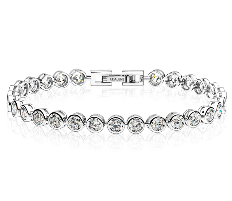 GIGAJEWE 4.0mmX34-31Pcs D Color Round Cut White Gold Plated 925 Silver Moissanite  Tennis Bracelet