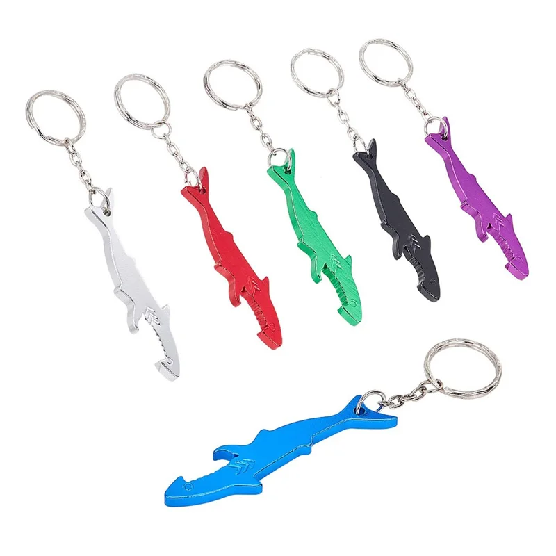 300Pcs/Lot Colorful Aluminium Alloy Shark Shaped Bottle Opener Pocketable Keychain Bear Opener for Camping and Traveling