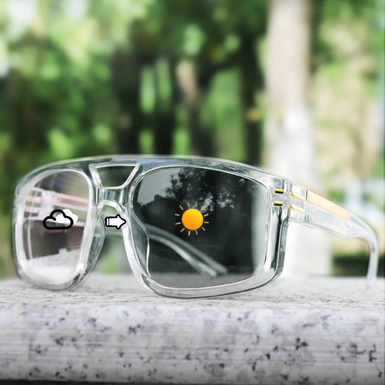 Photochrome Sonnenbrille, Unisex, Outdoor-Sport, quadratische Schutzbrille für Radfahren, Angeln, Fahren, Golf, Reisen, Strand, Freizeitfahren – Detail 5