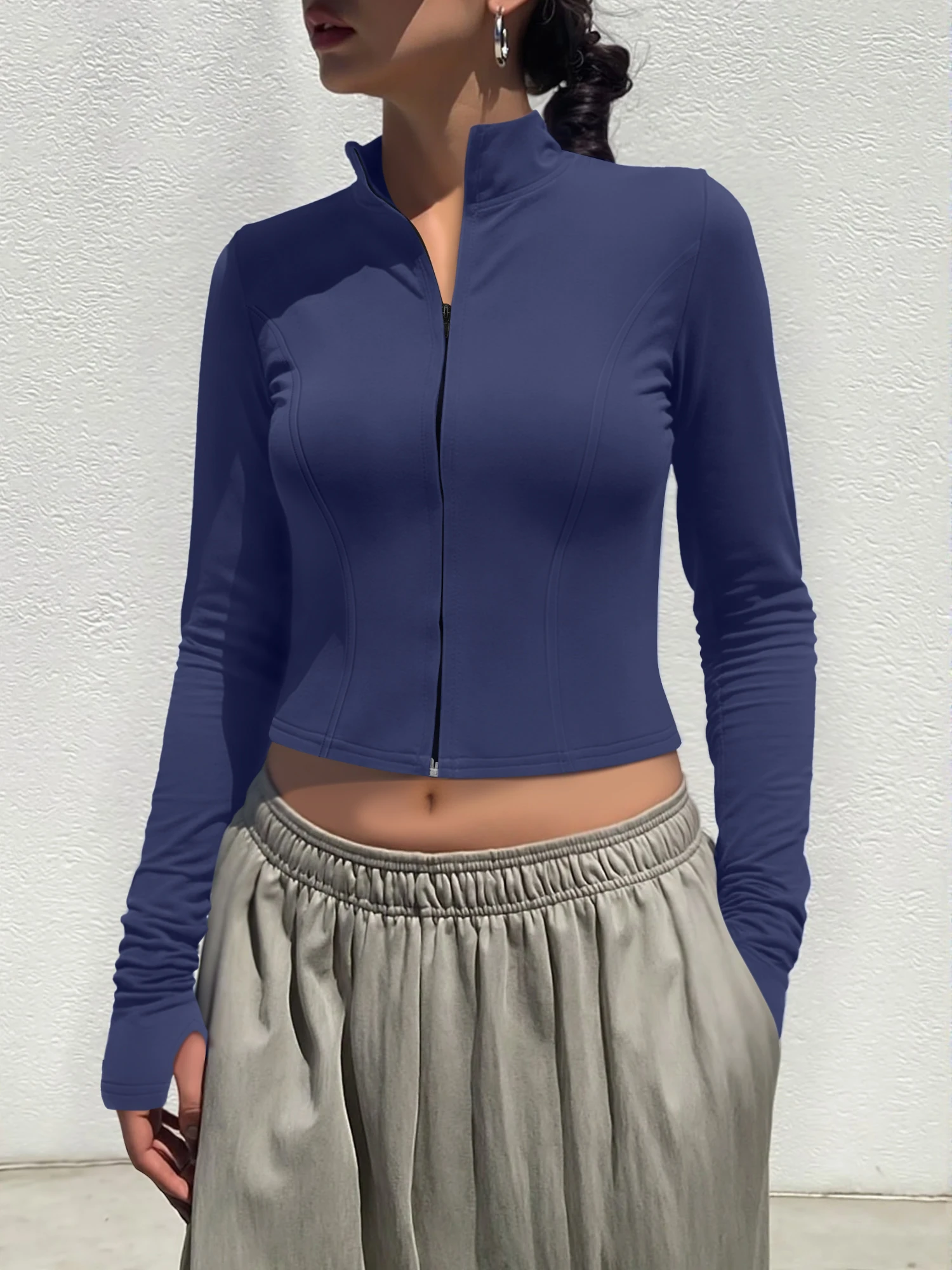 

Solid color long-sleeved zipper jacket women's spring and autumn thin style loose slimming commuting versatile windproof outer t