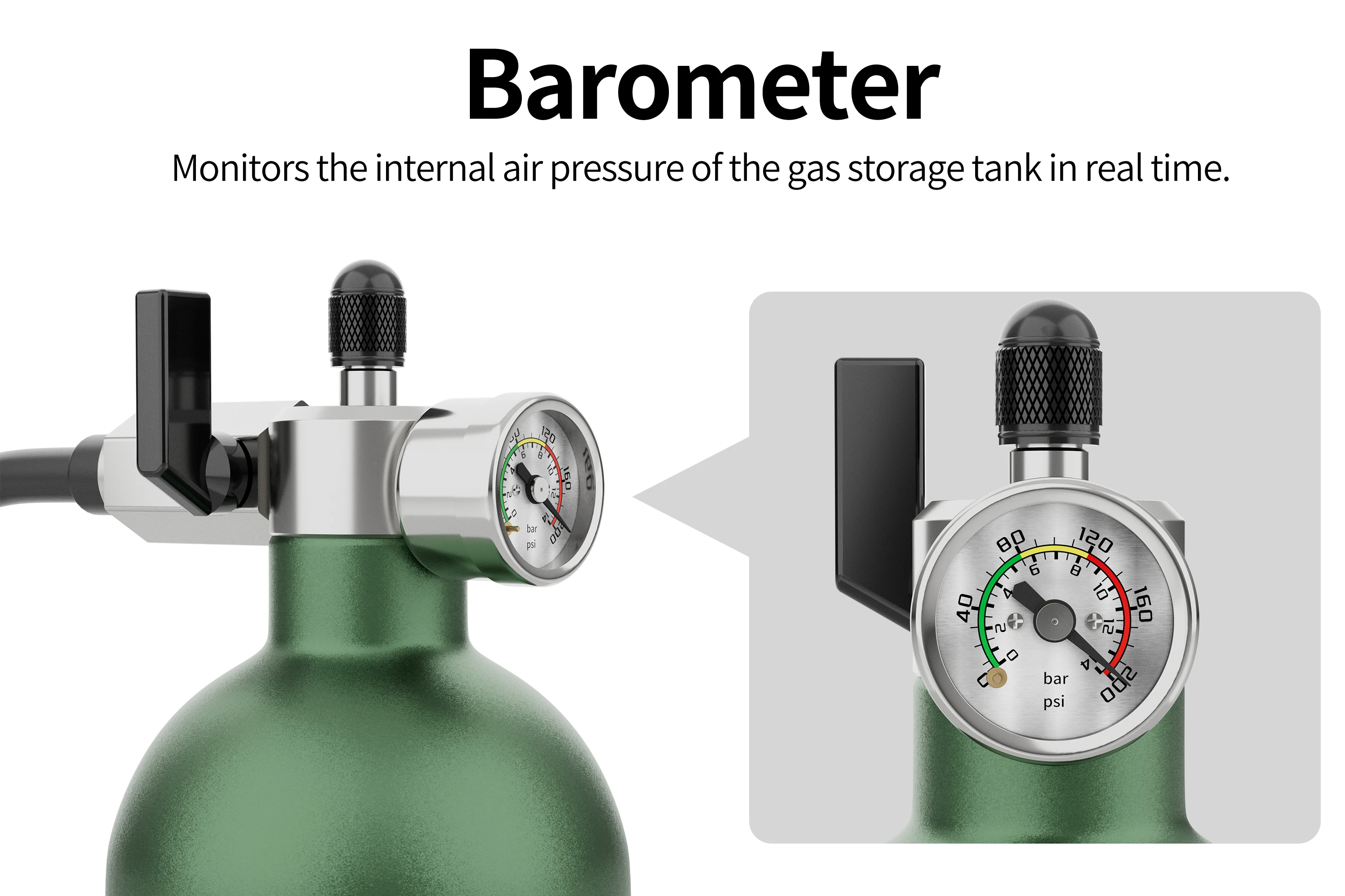 1,3L MTB-Straßenreifenfüller mit Ventil, Gasflasche mit Manometer für schlauchlose Fahrradreifen – Detail 7
