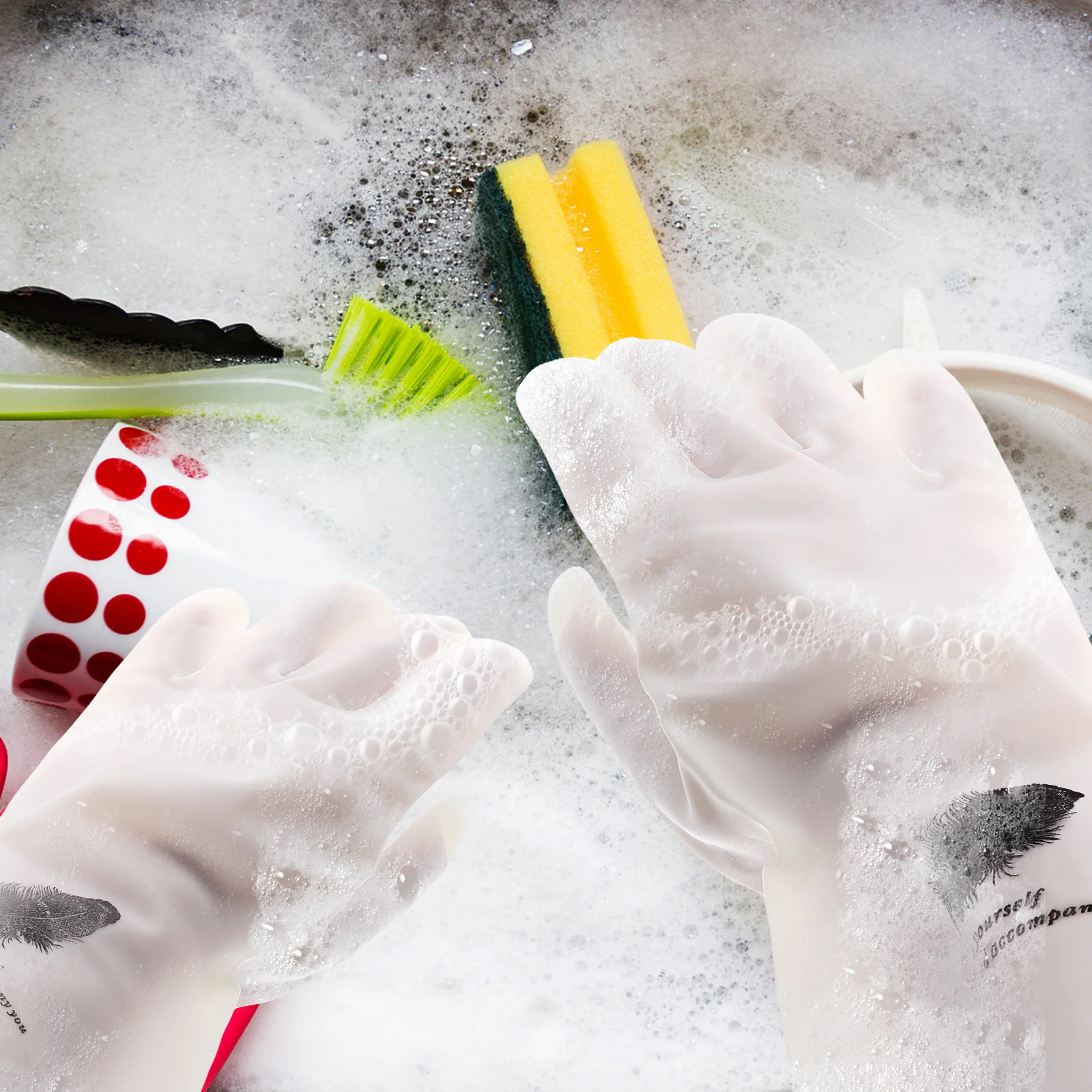 

1 Pair Latex Dishwashing Waterproof Kitchen Cleaning Hand Protector 33Cm Reusable Thin Rubber Gloves For Household Car Wash