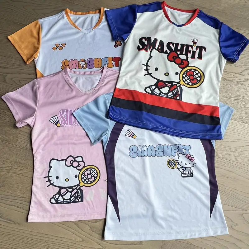 

Дышащий быстросохнущий костюм для бадминтона Hello Kitty Collaboration для девочек, спортивная футболка с короткими рукавами, тренировочный костюм