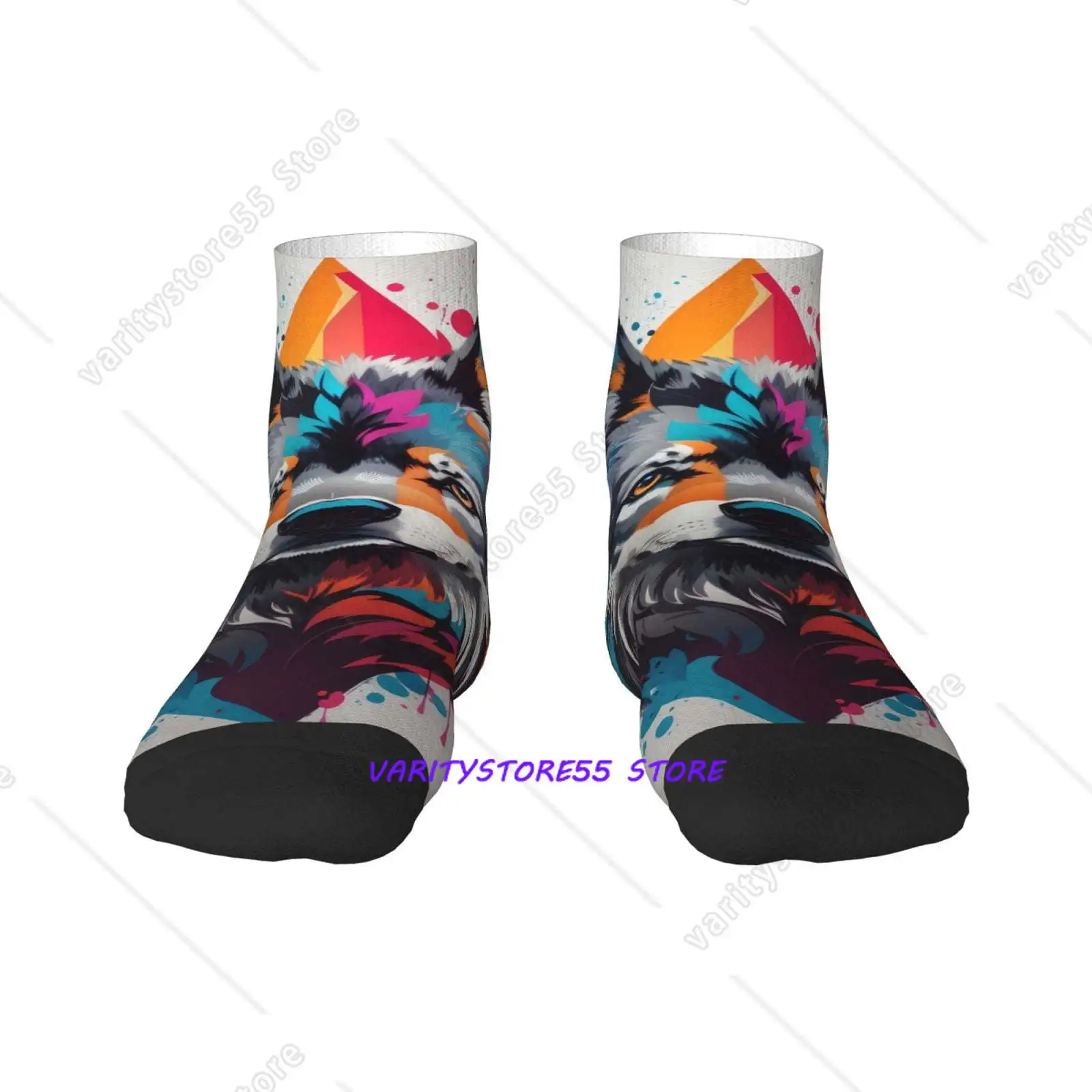 

Tie-Dye Wolf Head Pattern Crew SocksToe Seamed Ankle Cushioned Breathable Athletic Crew Sports Socks