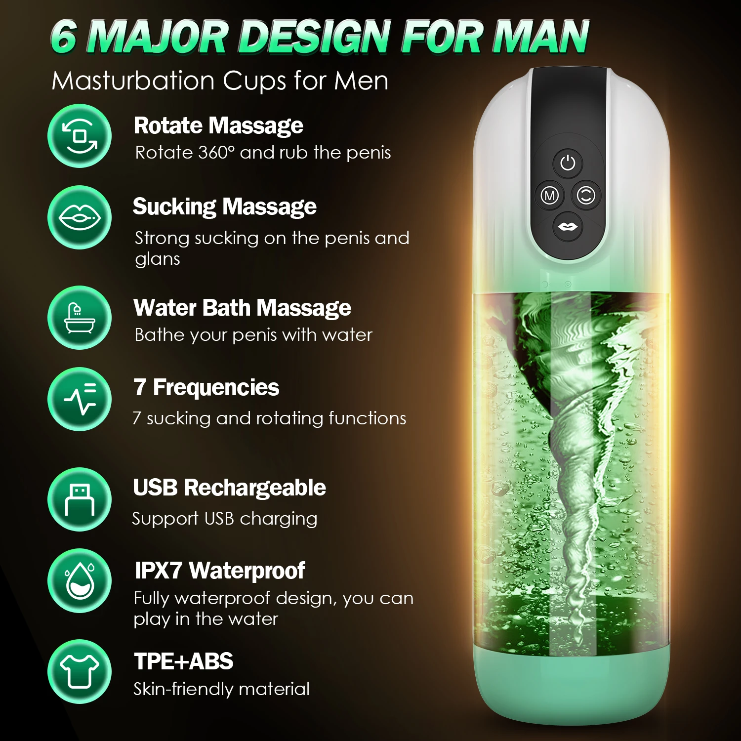 HESEKS 7 Rotating Sucking Water SPA Automatic Male Masturbators Real Pussy Adult Masturbation Sex Toys For Men Blowjob Machine