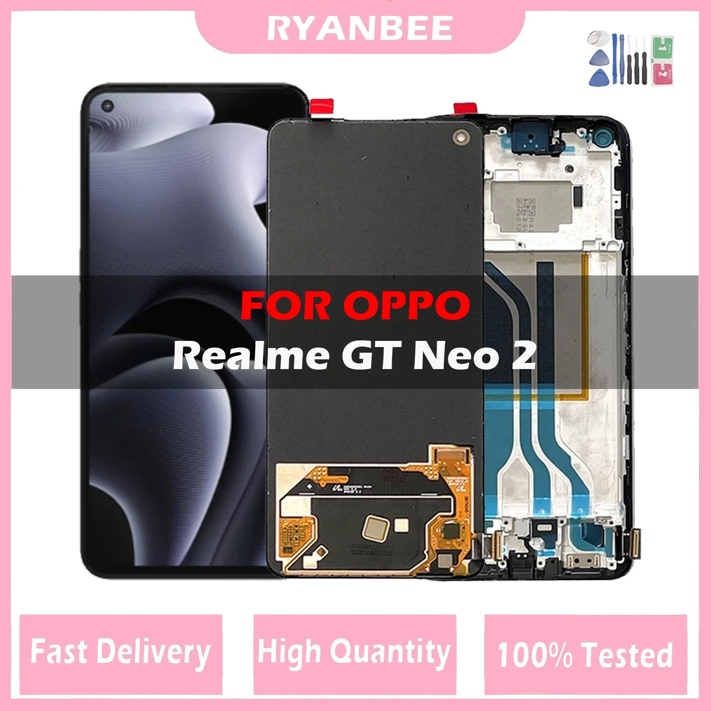 

6,62 "Оригинальный ЖК-экран для Oppo Realme GT Neo2 RMX3370 + сенсорная панель дигитайзер для Realme GT Neo 2 ЖК-дисплей с рамкой