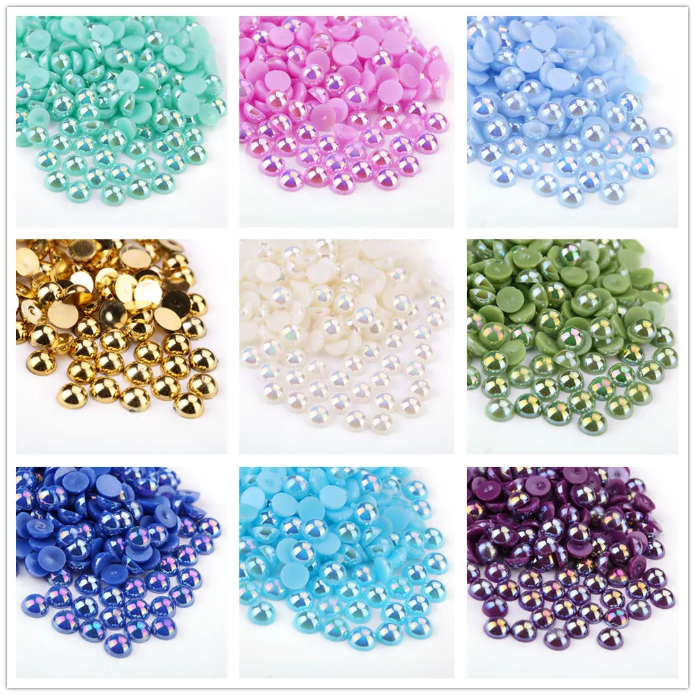 AB Color Imitation Pearls Craft Half Round Flatback Beads For DIY Nail Art Decorative Jewelry Making Findings DIY Accessories