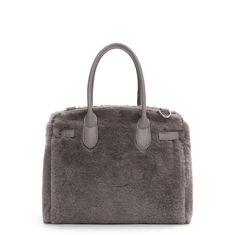 フェイクファー トートバッグ、高級デザイナーズ ショッパーバッグ レディース、ファッショントップハンドルバッグ クロスボディストラップ付き、女性用ショルダーハンドバッグ