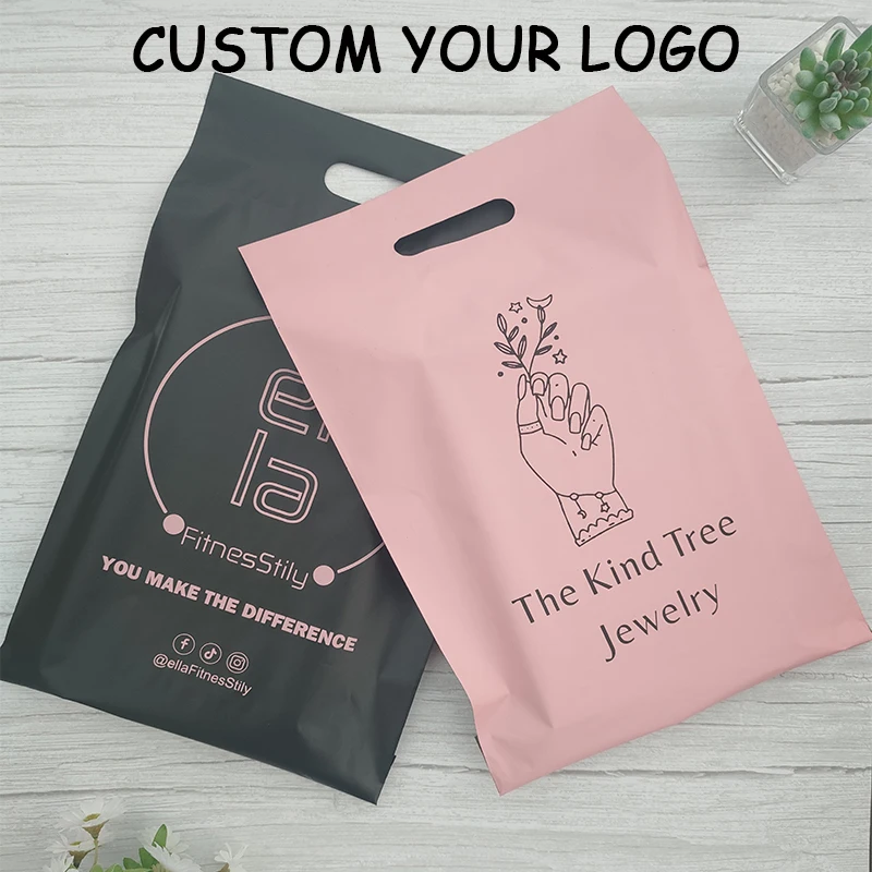 100pcs Custom Handle Bags with logo package bags for business Plastic Poly Envelope Mailer Postal Mailing Bags poly envelopes