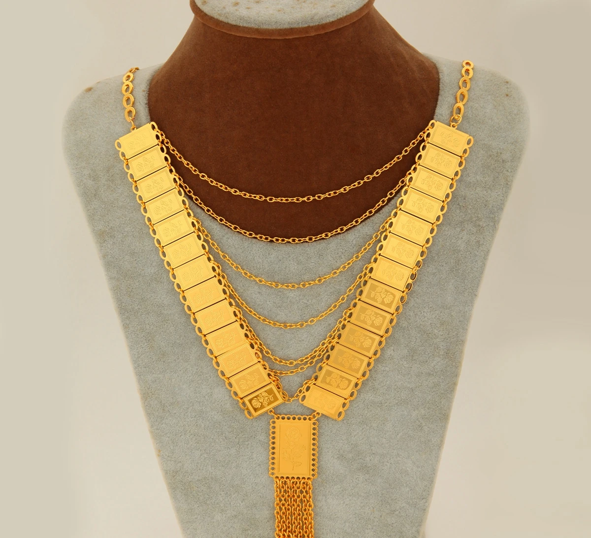 أزياء الشرق الأوسط دبي 24K مطلية بالذهب مخصصة قلادة أقراط أساور للأزواج حفل زفاف طقم مجوهرات DD10809 #2