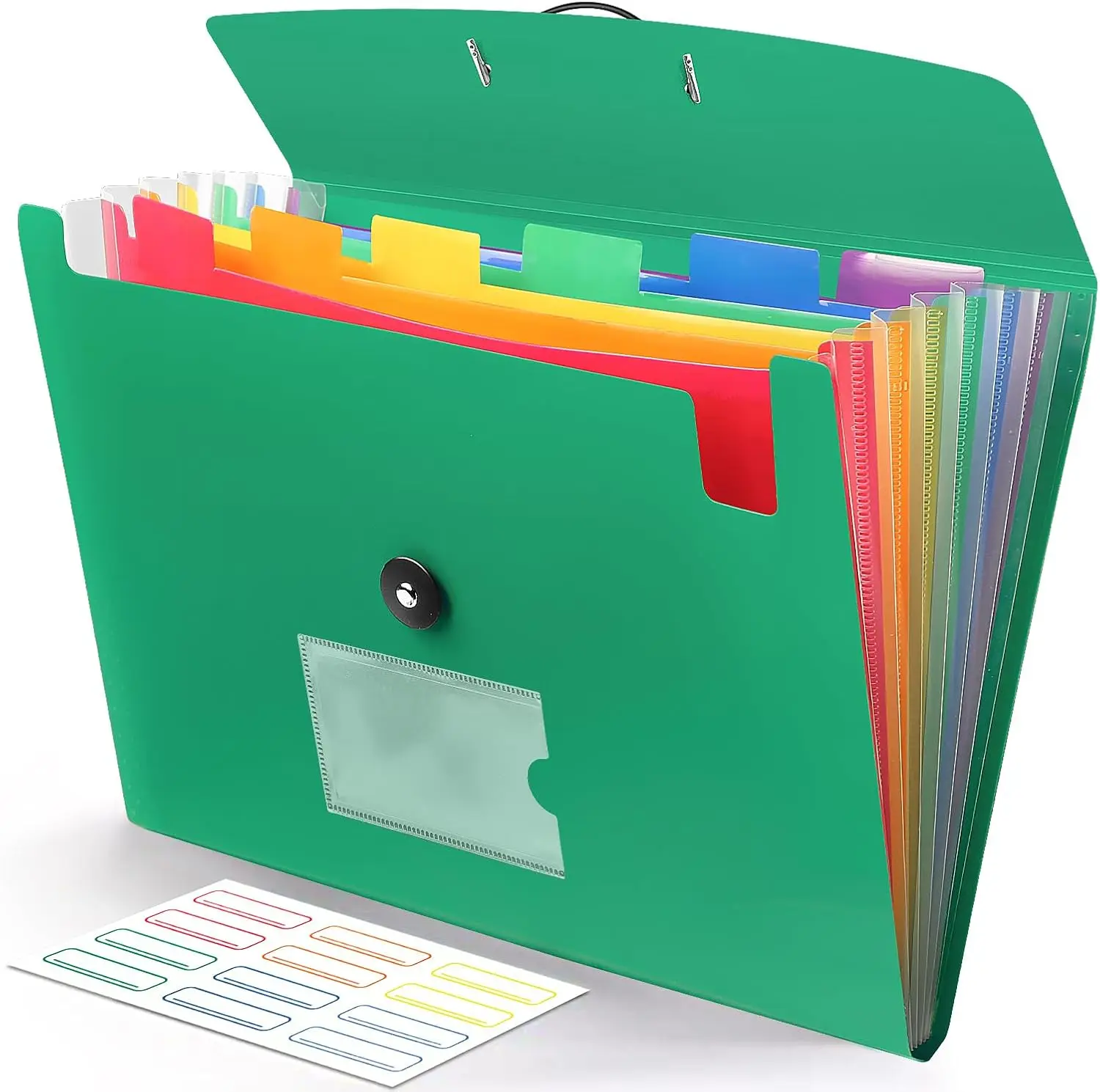 

7 Pocket Expanding File Folder with Labels, Plastic Accordion Organizer for Documents Letter A4 Papers - Green