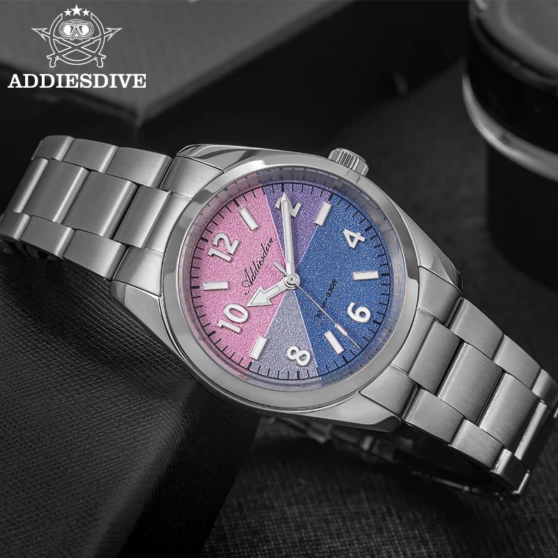 ADDIESDIVE Men's Quartz Watch Luxury Sapphire Glass Luminous Watches Quad-Color Sandblasted Dial 100m Waterproof Wristwatch New
