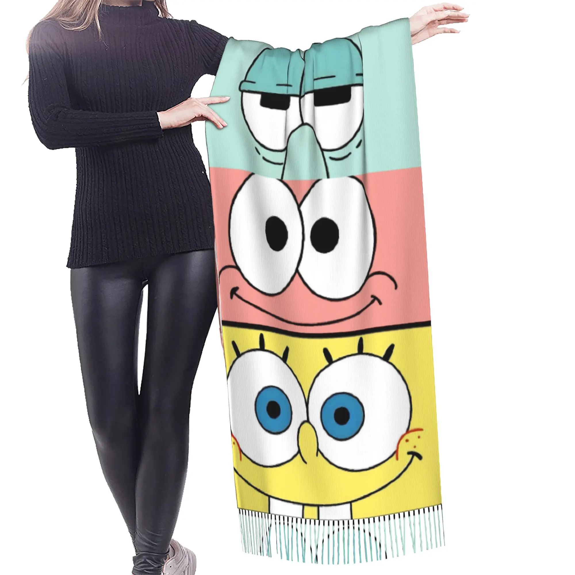 Custom Ladies Large S-Sponges Anime Bobes Scarves Women Winter Fall Soft Warm Tassel Shawl Wrap Starfish Cartoon Scarf