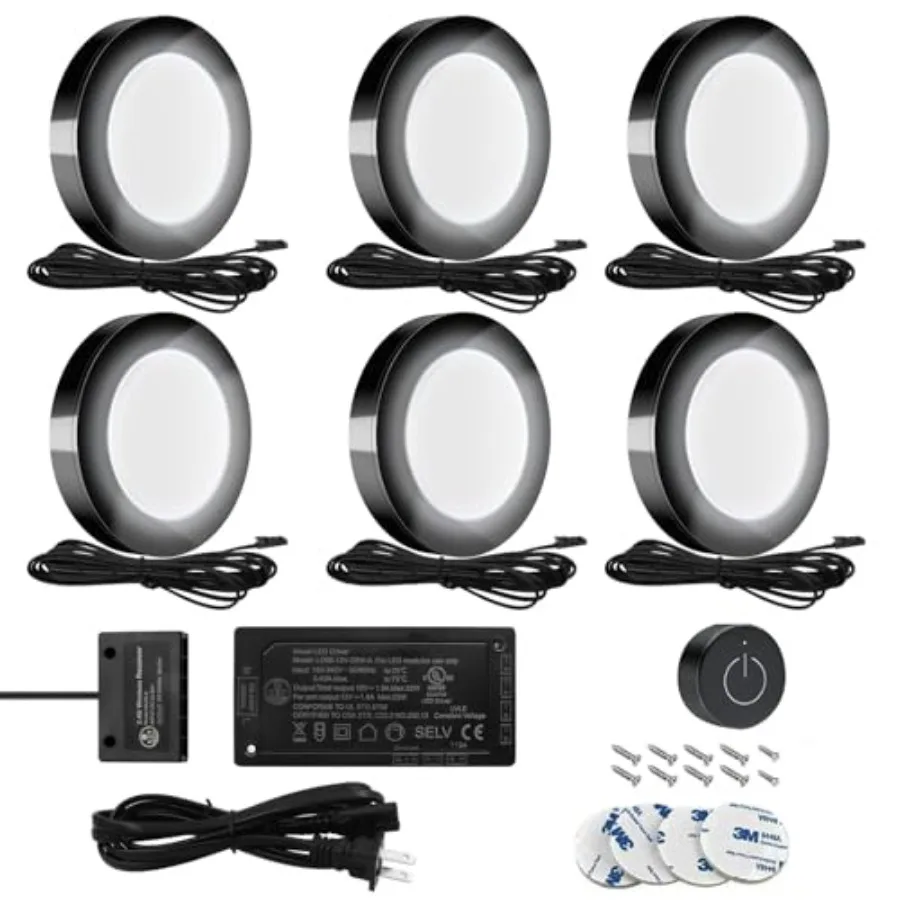 

Under Cabinet Lighting 12V 2W 12W Total 60W Equivalent with Wireless Dimmer Switch Recessed or Surface Mount Wired Puck Light f